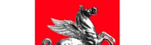 Logo cavallo alato Regione Toscana su sfondo rosso
