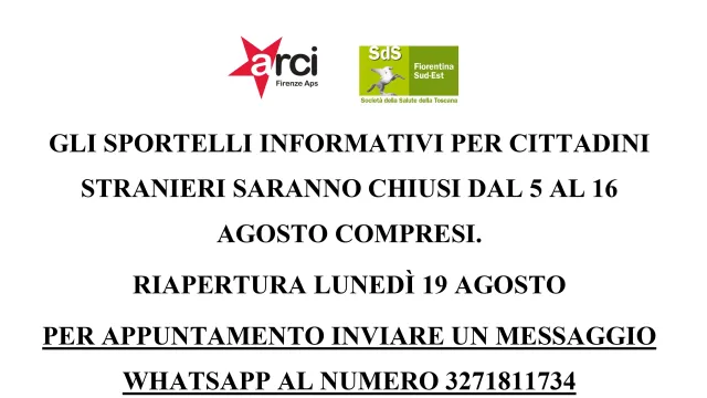 Chiusura estiva sportelli stranieri